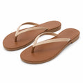 Infradito 42/43 beige e marrone con fascette intrecciate - suola piatta per tempo libero