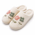 Pantofole da casa 36/37 in tessuto crema con fiori ricamati