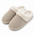 Pantofole da casa 36/37 in tessuto beige con bordo effetto pelliccia - calde e chiuse