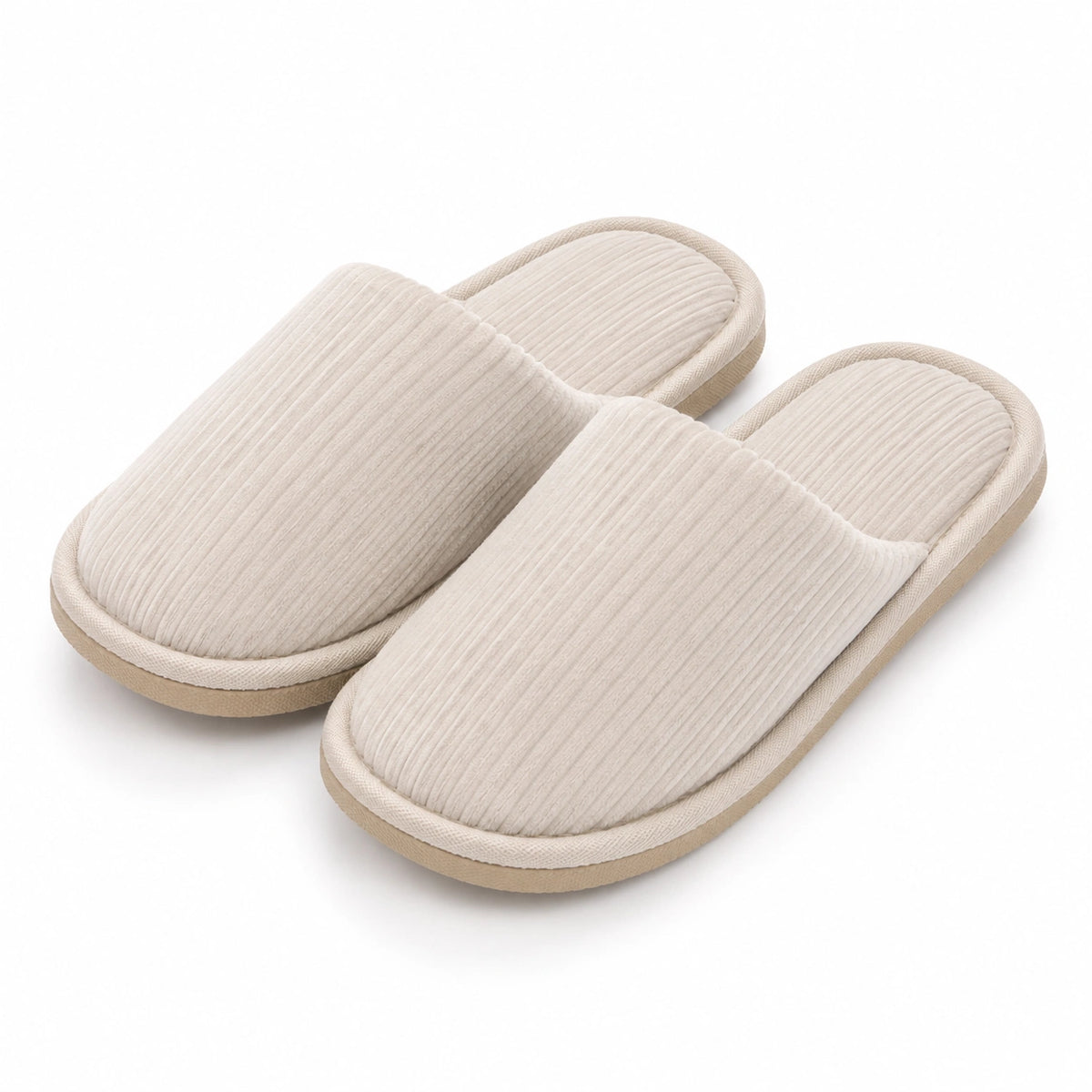 Pantofole da casa 38/39 in tessuto a coste beige con suola antiscivolo